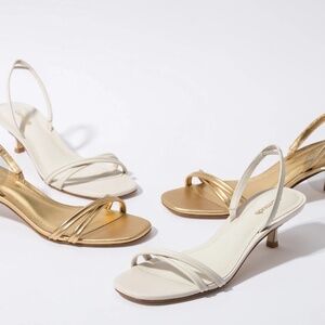 Larroude Gold and Cream Heels